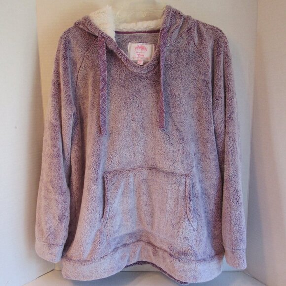 Member's Mark Tops - Members Mark Hooded Cozy Soft Fleece Plush V Neck Pullover Purple Size XL